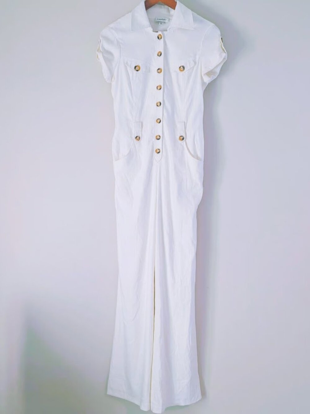 Bebe White Button-Front Jumpsuit Size 2P